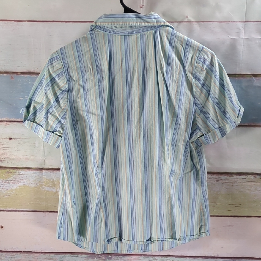 St. John's Bay Green and Blue Button Down Shirt - Picture 4 of 4